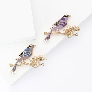 Bird Magpie Brooch Pin Alloy Enamel Pine Branch Elegant Fashion Jewelry For Women
