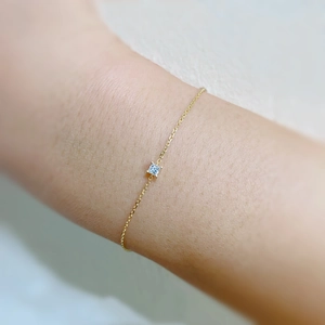 Minimalist 14K gold plated S925 silver bracelet featuring a square princess cut zircon stone