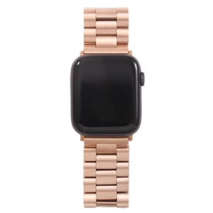 Vertical view of rose gold stainless steel three-bead strap for Apple Watch
