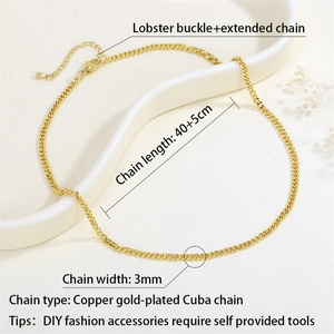 Detail of 18K gold-plated copper cuban chain with lobster clasp and extension link