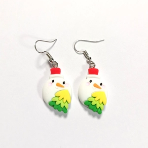 Cartoon snowman earrings with festive colors for Christmas decoration on white background