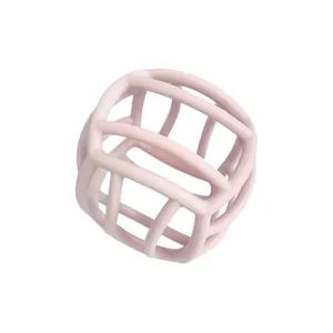 Food-grade silicone baby teether maze ball in Morandi pink for chewing and grasping