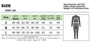 Size chart for mesh flocking two-piece set showing detailed measurements for S, M, L