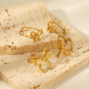 Butterfly Bow Open Rings Stainless Steel 18K Gold Plated Adjustable Waterproof Minimalist Ins Style For Women