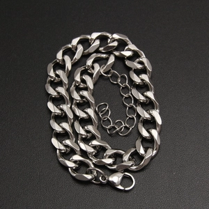 Polished silver stainless steel Cuban link necklace with lobster clasp and extension chain