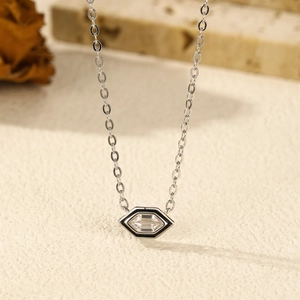 Minimalist s925 silver hexagonal necklace with clear zircon and black enamel detail