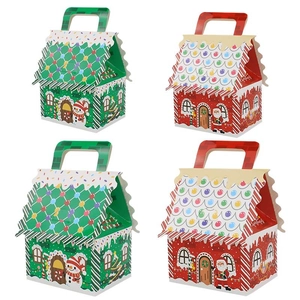 Boîtes à bonbons de Noël en papier kraft en forme de maison avec motifs festifs