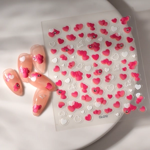 3D embossed heart nail stickers with Love lettering and red gradient DIY designs