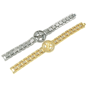 Iced-out Cuban link chain bracelets for men in silver and gold plating with crystal accents