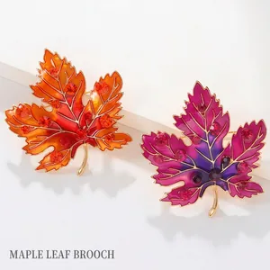 Elegant maple leaf brooch pins with colorful oil drip and sparkling crystals for suits