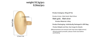Detailed size specifications for matte silver and gold brushed flower alloy rings