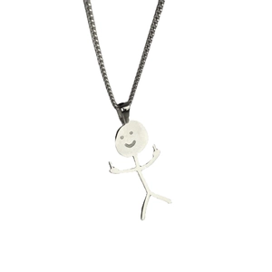 Funny doodle stickman necklace with middle finger gesture in silver stainless steel finish