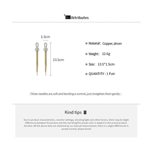 Detailed technical diagram showing long zircon bow tassel earrings with 13.5cm length dimensions