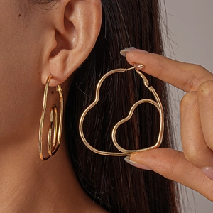 Orecchini A Cerchio A Cuore Sovrapposti Con Perno In Argento Sterling 925 Moda Geometrica Minimalista