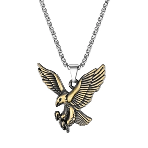 Hip hop soaring eagle pendant necklace in vintage silver and bronze finish on white background