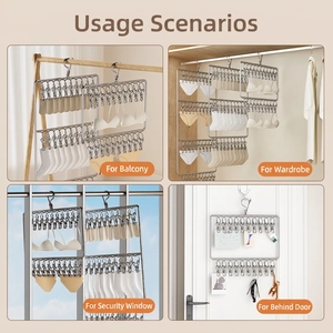 Multi-clip stainless steel laundry hanger for socks and underwear in 4-grid view