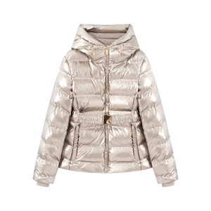 Metallic Puffer Jacket Women Silver Hooded Short Cotton Padded Coat Waterproof Windproof Slim Fit Winter Outwear
