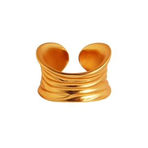 Vintage gold textured leaf ring with a wide wavy open design and matte metallic finish