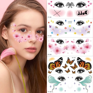 Face Tattoo Stickers Waterproof Temporary Butterfly Heart Moon Flower Designs Makeup Festival Party Body Art Decoration