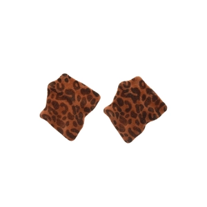 Brown leopard print velvet square stud earrings with silver needles on white background