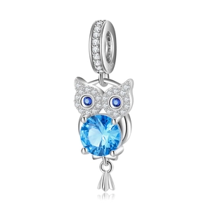 S925 sterling silver blue owl pendant charm with crystals for DIY charm bracelets