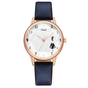 Minimalist women's quartz watch with blue satin strap and rose gold creative silhouette dial