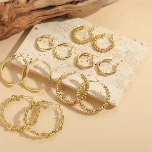 Chunky Copper Hoop Earrings For Women Exaggerated French Retro Textured Hammered Twisted Circular Design Fashion Jewelry