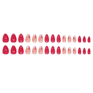 30pcs Rose Pink Almond Press-On Nails with Floral Hand-Painted Design and Glossy Finish