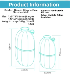 Detailed size chart for large and small silicone ice face rollers with weight specifications
