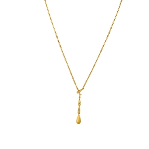 Elegant gold-tone Y-shaped necklace featuring a frosted water drop pendant and zircon