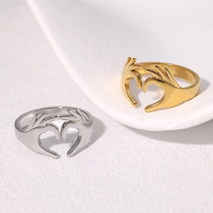 Heart Gesture Hands Open Adjustable Ring Stainless Steel 18K Gold Plated Fashion Minimalist Jewelry For Women