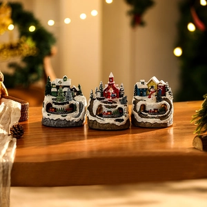 Light-up Christmas house music box set with Santa Claus and snowman figurines