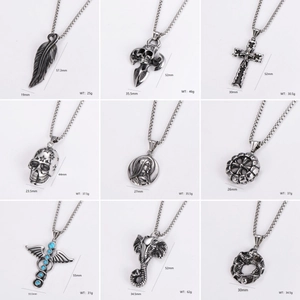 Pendant Necklace 304 Stainless Steel Gothic Punk Vintage Biker Jewelry For Men Women Skeleton Cross Religious Styles