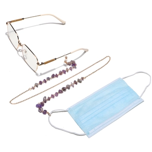 Multi-functional gold chain with purple amethyst stones for glasses and face masks