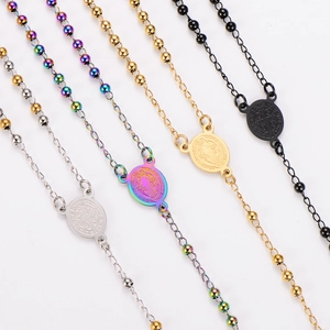 Rosary Necklace 304 Stainless Steel St Benedict Medal Cross Pendant Religious Beaded Jewelry For Women