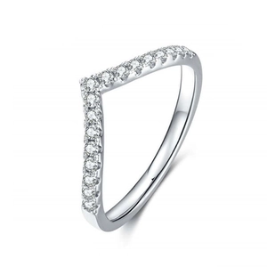 Elegant 925 sterling silver V-shaped wishbone crown ring with sparkling pavé cubic zirconia