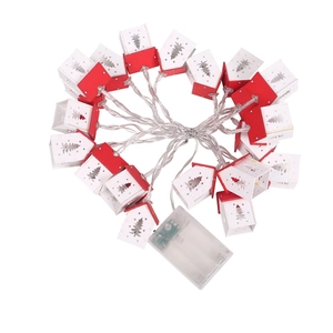LED wooden house string lights with red roofs and hollowed Christmas tree patterns