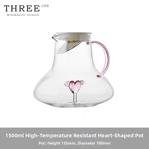 Detail of 1500ml glass teapot featuring a pink heart-shaped filter and wing decoration
