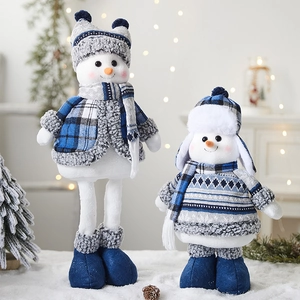 Blue and white knit snowman figurines for Christmas mall and hotel decor display