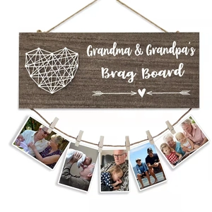 Großeltern Fotohalter aus Holz mit Herz-Fadenkunst und Klammern für Enkelkinderfotos