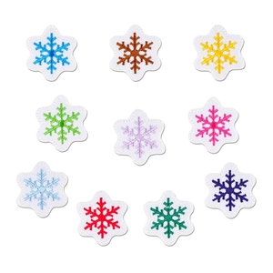 Set of 10 colorful snowflake embroidery patches for Christmas DIY decoration on white background