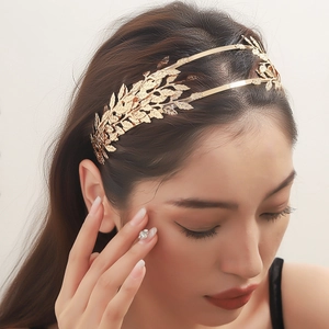 Greek goddess style gold leaf headband for women, baroque style bridal hair accessory