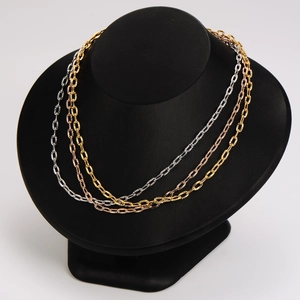 Triple layered stainless steel twist chain necklace in gold silver and rose gold finishes