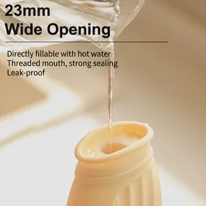 Borsa dell'acqua calda in silicone giallo crema con apertura da 23mm e tappo a vite