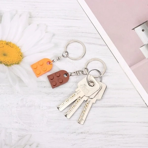 Creative brick heart couple keychain set in orange and dark brown for lovers
