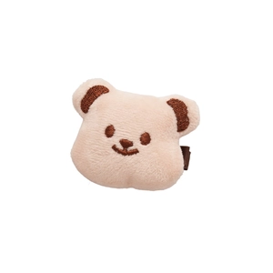 Cute khaki plush bear hair clip for women with soft faux fur and brown embroidery detail