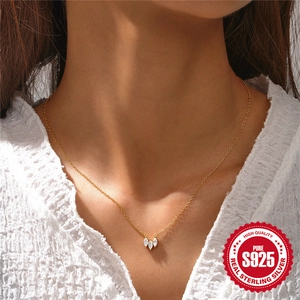 Elegant 925 sterling silver gold teardrop necklace with three marquise-cut stones