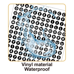 Waterproof black vinyl letter and number stickers showing water splash resistance