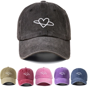 Baseball Cap Washed Cotton Heart Planet Embroidery Sun Protection Outdoor Vintage Distressed Style For Men Women