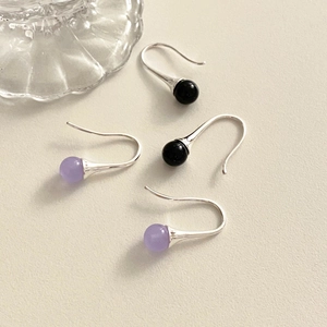 Minimalist Round Bead Hook Earrings With 925 Sterling Silver Earring Post Amethyst Black Onyx Elegant Jewelry For Women